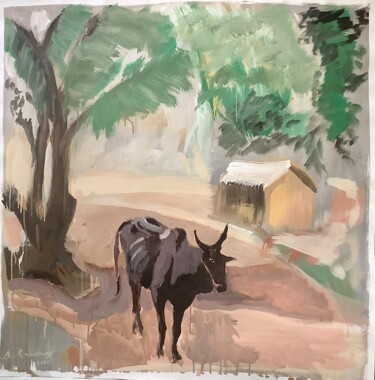 Painting titled "Paysage malgache av…" by Bruno Raharinosy, Original Artwork, Acrylic
