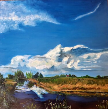 Painting titled "Canal à San Erasmo" by Diane Medus, Original Artwork, Oil