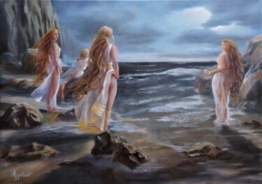 제목이 "Mystic Waters by Ag…"인 미술작품 Ageliki [Αγγελικη]로, 원작, 기름 나무 들것 프레임에 장착됨