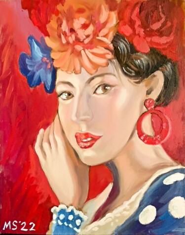Portrait of a woman. Flamenca with flowers 绘画 标题为“Portrait of a woman…” 由Margo Miro, 原创艺术品, 油