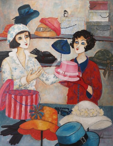 「Aux bonheur des Dam…」というタイトルの絵画 Véronique Clanetによって, オリジナルのアートワーク, アクリル ウッドストレッチャーフレームにマウント