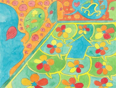 Painting titled "Flowers and balloons" by Sandro Cocco, Original Artwork, Ink