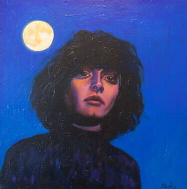 Schilderij getiteld "Portrait avec la lu…" door Ailin, Origineel Kunstwerk, Olie Gemonteerd op Frame voor houten brancard