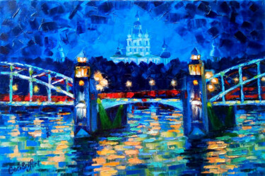 Russian Church Painting Bridge Impasto Art Russia Landscape 绘画 标题为“Russian Church Pain…” 由Tatiana Matveeva, 原创艺术品, 油 安装在木质担架架上