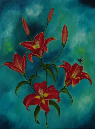 Painting titled "After rain" by Kvantaliani, Original Artwork, Oil