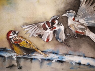 Peinture intitulée "piafs : dispute" par Philippe Ernauld, Œuvre d'art originale, Aquarelle