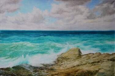 La mer Adriatique Peinture intitulée "La mer Adriatique" par Katia Zhevno, Œuvre d'art originale, Huile Monté sur Châssis en bois