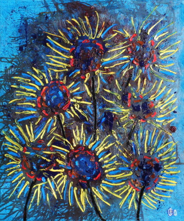 Painting titled "Les fleurs du mal" by Jerome Labrunerie (GEO), Original Artwork, Oil Mounted on Wood Stretcher frame