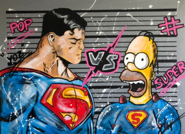 绘画 标题为“Combat de Super” 由Yoz, 原创艺术品, 丙烯 安装在木质担架架上