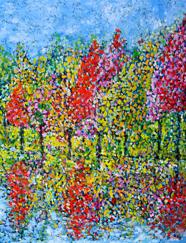 Painting titled "Sweet river flow" by Jean Mirre, Original Artwork, Oil Mounted on Wood Stretcher frame