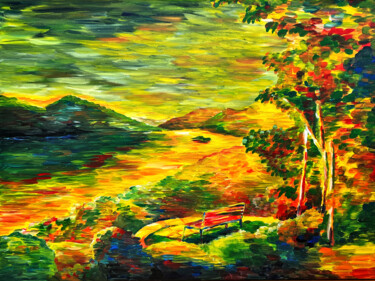 Peinture intitulée "Morgensonne über de…" par Sandro Huber, Œuvre d'art originale, Acrylique Monté sur Châssis en bois
