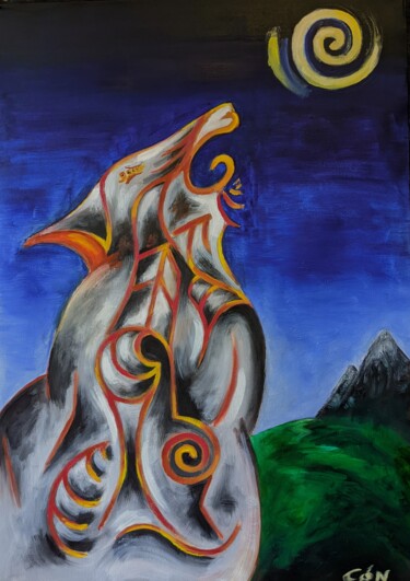绘画 标题为“Howling at the Moon” 由Ciarán Ó Néill, 原创艺术品, 油