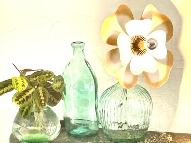 Lampe fleur pavot d’orient Design intitulée "Lampe fleur pavot d…" par Joel Carpentier (Ambiance d'Antan), Œuvre d'art originale, Luminaire