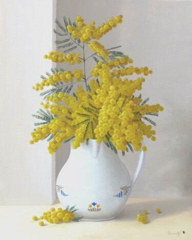 Painting titled "Une branche de mimo…" by Reza Sarrafi, Original Artwork, Oil