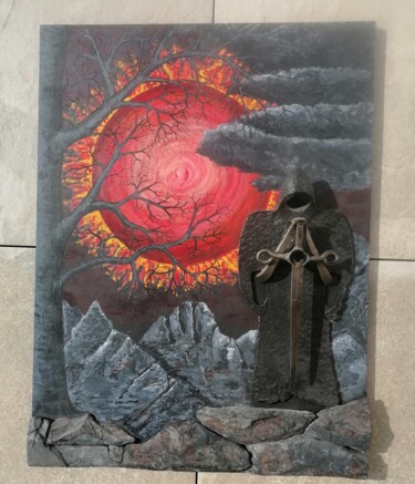 Peinture intitulée "Soleil ténébreux" par Pacom, Œuvre d'art originale, Bois