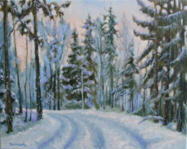 Schilderij getiteld "Winter Way, origina…" door Juri Semjonov, Origineel Kunstwerk, Olie Gemonteerd op Frame voor houten bra…