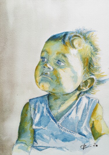 Peinture intitulée "Y. s'interroge-erno" par Philippe Ernauld, Œuvre d'art originale, Aquarelle