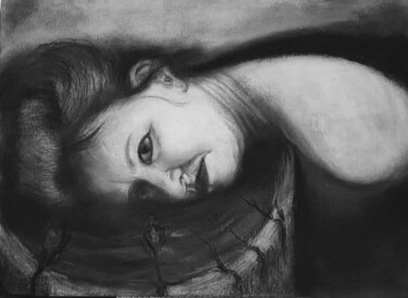 Dibujo titulada "La tête sur le bill…" por Mina Saouti, Obra de arte original, Carbón