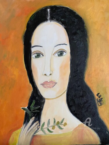 Painting titled ""Colombe de la paix"" by Claire Marie Gay, Original Artwork, Oil Mounted on Wood Panel