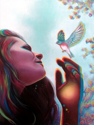 Painting titled "ENERGY" by Sarah Del Ben, Original Artwork, Acrylic Mounted on Wood Panel