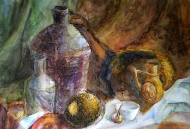 Натюрморт из подсолнуха плетеной корзины Peinture intitulée "Натюрморт из подсол…" par Svoboda, Œuvre d'art originale, Aquarelle