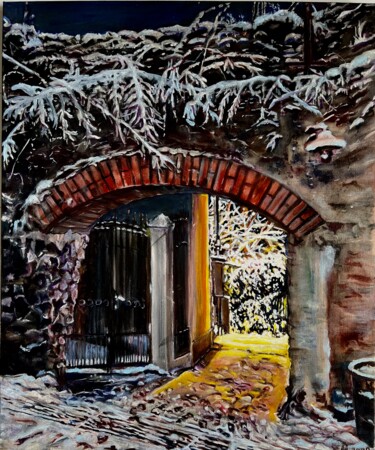 February evening Pittura intitolato "February evening" da Maria Zasidkovych (Mariia), Opera d'arte originale, Olio Montato su Telaio per bare…