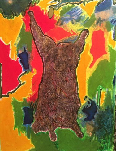 Une Européenne, triptyque, panneau 3/, le bœuf. Peinture intitulée "Une Européenne, tri…" par Marcelle Delacité, Œuvre d'art originale, Acrylique