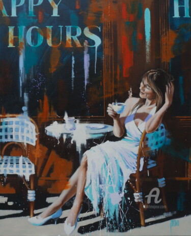 「Afterwork」というタイトルの絵画 Sylvie Julkowski-Egardによって, オリジナルのアートワーク, オイル ウッドストレッチャーフレームにマウント