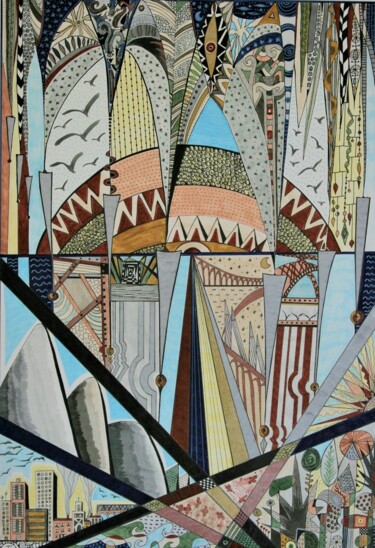 Drawing titled "Sky Lines" by Tereza De Almeida De Giorgi (Kaomento), Original Artwork, Ink