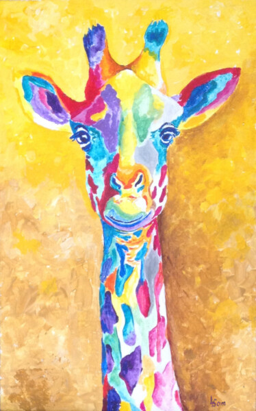 绘画 标题为“Cheerful giraffe” 由Любовь Самойлова, 原创艺术品, 丙烯 安装在纸板上