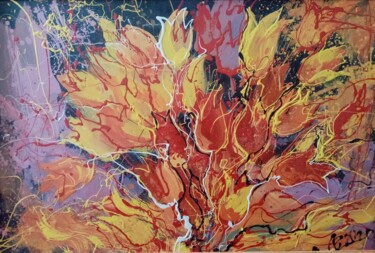 Painting titled ""Тюльпаны"" by Valeria Levencova, Original Artwork, Oil Mounted on Cardboard