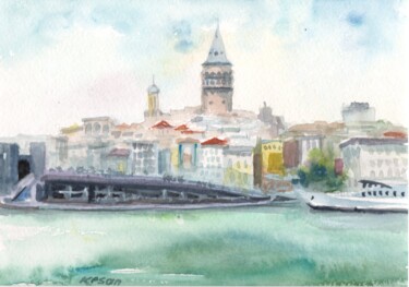"View of the Galata…" başlıklı Tablo Oksana Khyzhniak tarafından, Orijinal sanat, Suluboya