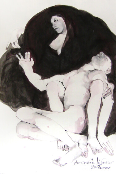 Pietà 图画 标题为“Pietà” 由Anne Cardot, 原创艺术品, 墨