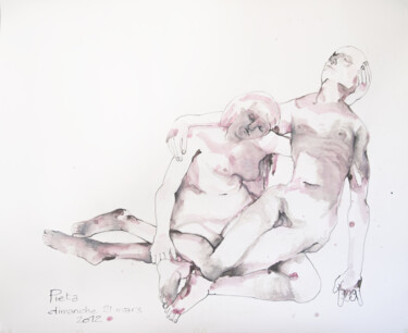 Pietà agenouillée 图画 标题为“Pietà agenouillée” 由Anne Cardot, 原创艺术品, 墨