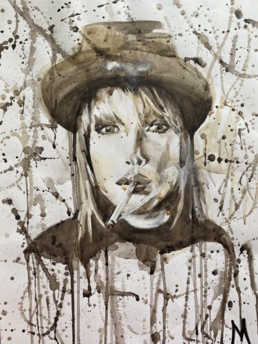 绘画 标题为“Woman with cigarette” 由Mariya Bogdanova, 原创艺术品, 水彩