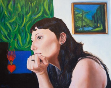 Schilderij getiteld "Portrait d'une rêve…" door Ailin, Origineel Kunstwerk, Olie Gemonteerd op Frame voor houten brancard