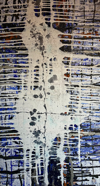 Struktur Blau Weiß / Originalbild Malerei mit dem Titel "Struktur Blau Weiß…" von Rudi Eckerle, Original-Kunstwerk, Pigmente