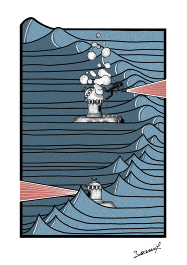 Arts numériques intitulée "Submarines" par Paul Boniol, Œuvre d'art originale, Peinture numérique