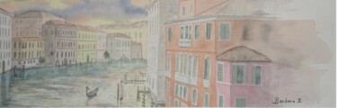 Ζωγραφική με τίτλο "La Ville des Amoure…" από Barbara B., Αυθεντικά έργα τέχνης, Ακουαρέλα Τοποθετήθηκε στο Χαρτόνι