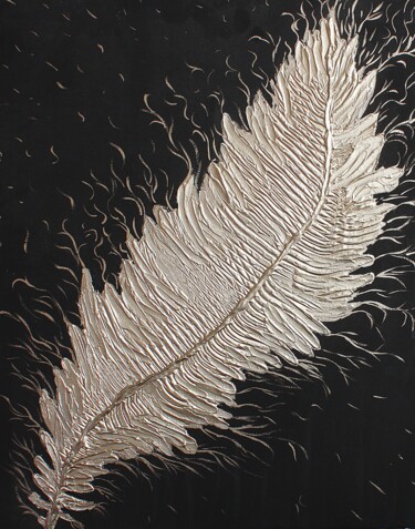 Silver Angel Feather Painting titled "Silver Angel Feather" by Maria Molchanova, Original Artwork, Acrylic
