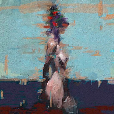 Girl with Flowers in head, Fille avec des fleurs sur la tête Painting titled "Girl with Flowers i…" by Marina Fedorova, Original Artwork, Acrylic