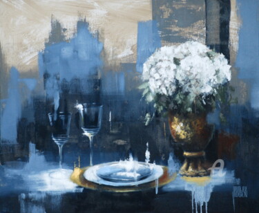 Composition aux hortensias Peinture intitulée "Composition aux hor…" par Sylvie Julkowski-Egard, Œuvre d'art originale, Huile Monté sur Châssis en bois