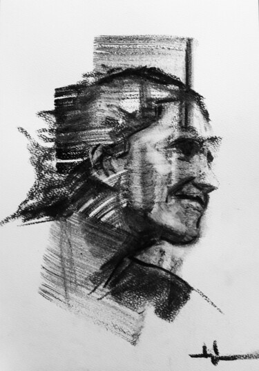 Drawing titled "Smile 2022" by Dominique Dève, Original Artwork, Charcoal