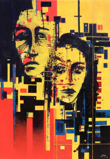绘画 标题为“Visages et Regards” 由Rodrigo Arias Perez, 原创艺术品, 丙烯 安装在木质担架架上