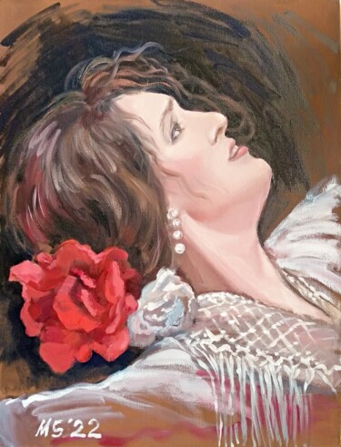 Portrait of a woman with red rose 绘画 标题为“Portrait of a woman…” 由Margo Miro, 原创艺术品, 油