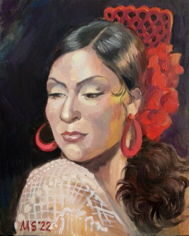 Portrait of a woman.Flamenca portrait with comb 绘画 标题为“Portrait of a woman…” 由Margo Miro, 原创艺术品, 油