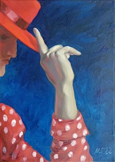 Portrait of a woman. Hand and red hat Pintura titulada "Portrait of a woman…" por Margo Miro, Obra de arte original, Oleo