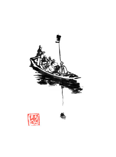 图画 标题为“japanese small boat” 由Péchane, 原创艺术品, 水彩