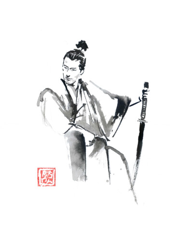 图画 标题为“samouraï assis” 由Péchane, 原创艺术品, 水彩