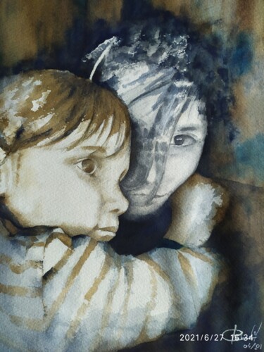 Peinture intitulée "Y et M ma cousine-e…" par Philippe Ernauld, Œuvre d'art originale, Aquarelle